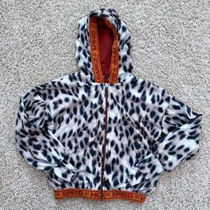 Molo Animal Print Snowy Leo Jacket in Ophelia Orange Hem